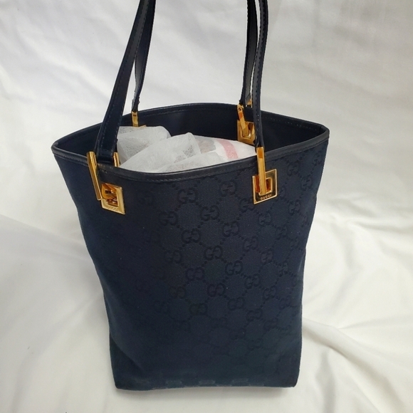 Gucci GG Monogram Canvas Tote Black Leather Trim - Picture 5 of 15